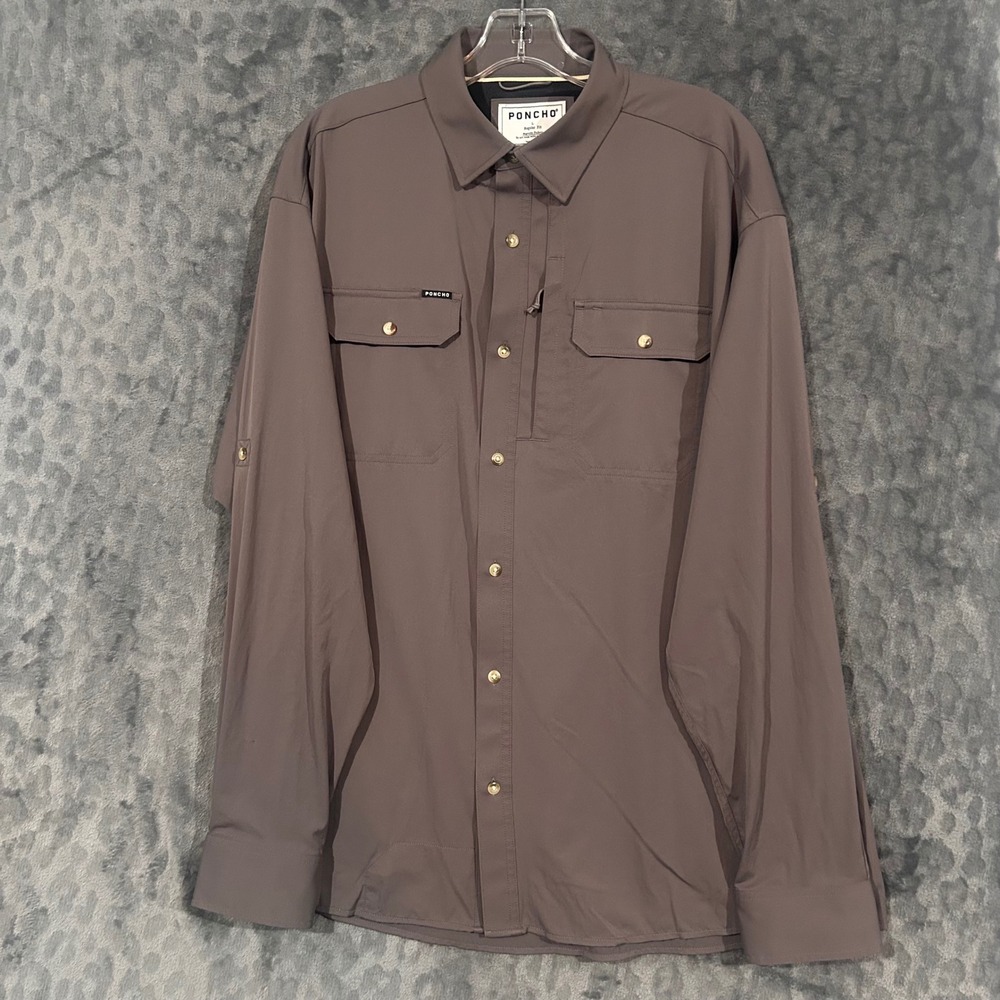 Poncho Outdoors Mens L Regular Fit Magnetic Pocket Vented Fishing Shirt Grey